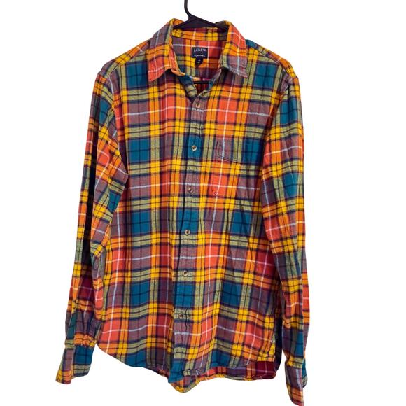 J Crew orange Colorful lightweight Flannel size M long sleeve Shirt - Picture 3 of 6